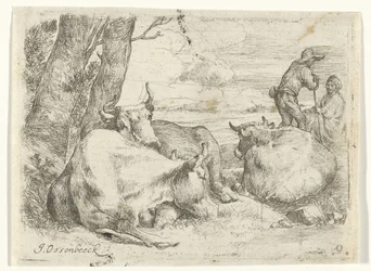 Trois vaches et deux bergers