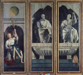 Ange présentant Saint Étienne et Saint Jacques le Majeur avec les armes de Jacques Coëne, abbé de Marchiennes, du Polyptyque de Saint Étienne et Saint Jacques le Majeur, c.1541