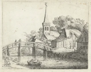 Paysage avec pont en bois