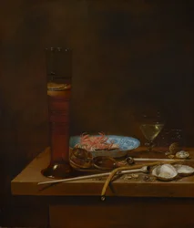 Nature morte avec ustensiles de fumeur et crabes, 1657