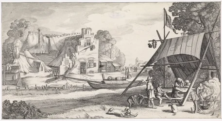Figures sous une tente près d