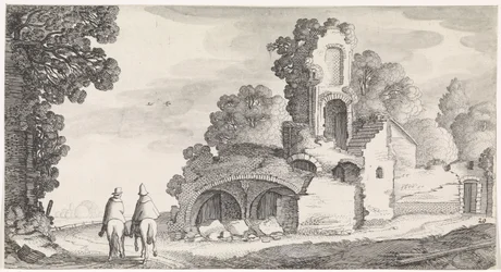 Paysage avec ruine et deux cavaliers