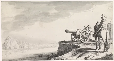Cavalier et deux soldats près d