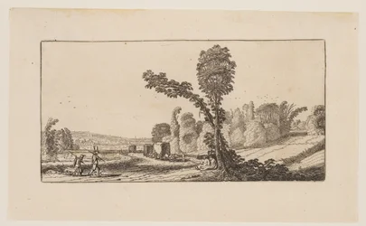 Paysage avec chasseurs et charrettes à foin, extrait de Six paysages
