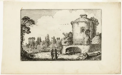 Paysage avec une tour ronde
