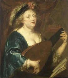 Français :  Femme jouant du luth Portrait d