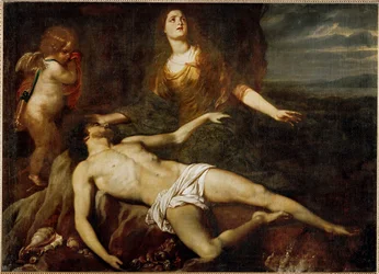 Le héros déplore la mort de Léandre (peinture sur toile)