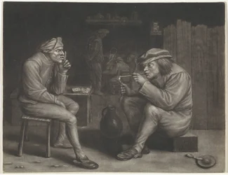 Scène de taverne avec un homme allumant une pipe