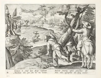 Chasseurs attrapant des corbeaux, illustration de 