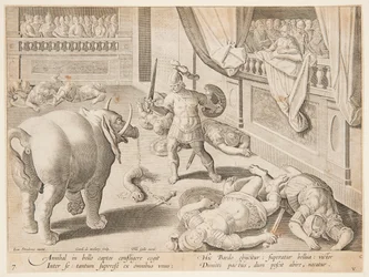 Un soldat romain combattant un des éléphants d