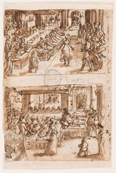 Danse de Salomé ; Verso, en haut : Interprétation du deuxième rêve du roi Nabuchodonosor par Daniel, dessin préliminaire pour "Spiritus Consilii" (L