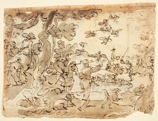 Recto : Chasse aux Oiseaux avec des Faucons ; Verso : Lunette décorée avec des animaux, capricorne et feuillage