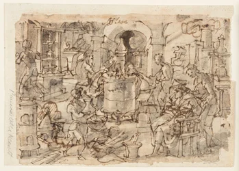 Recto : Invention de la distillation, conception préliminaire pour "Distillatio," planche 7 de la série d