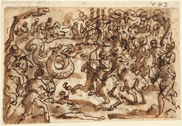 Recto : Le consul romain Attilius Regulus combattant un serpent africain géant, de l