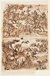 Page de carnet de croquis avec chasses au taureau