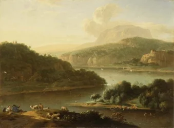Paysage fluvial avec berger et paysanne au premier plan