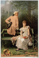 Scène de reproches entre amants, chromo anglais