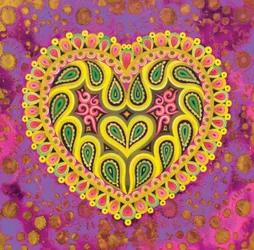 Cœur folklorique de la Saint-Valentin sur fond rose