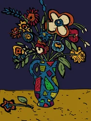 Fleurs dans un pichet en faïence