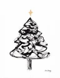 Arbre de Noël avec encre Sumi et croix dorée, vers 2021