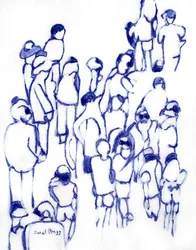 Crowd in Blue, c. 2024 (technique mixte sur papier)