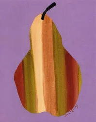 Poire à rayures et fond rosé, vers 2024 (aquarelle sur papier)