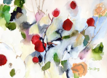 Rose Hips at Christmas II, c. 2016 (aquarelle sur papier)
