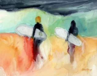 Surfeurs à Hanalei Bay, c.2019