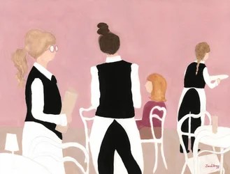 Serveuses du café Sabarsky en rose et beige, vers 2024 (aquarelle sur papier)