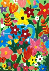Arrosoir dans un jardin fleuri