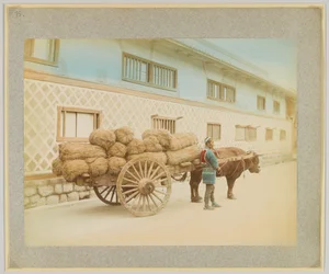 Homme avec bœuf et charrette, Japon