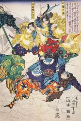 Bataille dans la neige entre hommes portant des manteaux de fourrure