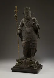 Bishamonten (Vaisravana, Gardien du Nord) (bois avec métal et feuille d