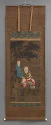 Peinture bouddhiste de 3 figures, début du XVIIIe siècle