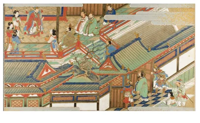 Scène de cour chinoise dans le style Yamato-e