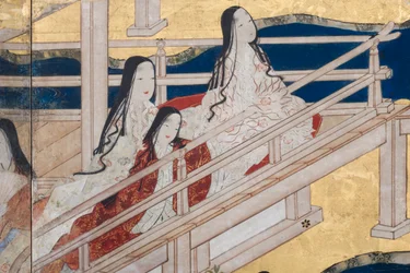 (détail) Printemps au Palais, paravent à six panneaux du Conte de Genji, c.1650