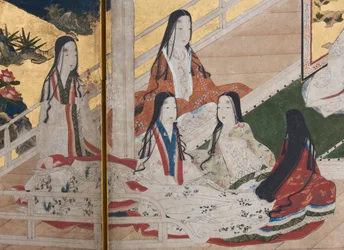 (détail) Printemps au Palais, paravent à six panneaux du Conte de Genji, c.1650