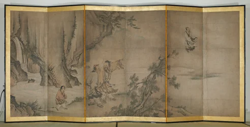 Liezi volant, début du XVIe siècle (Écran à six panneaux ; encre et couleur sur papier)