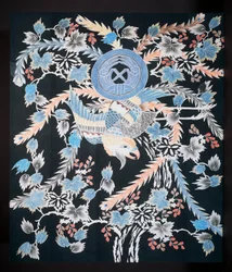 Couvre-lit Futonji avec motifs de phénix, paulownia et jonquilles, coton, teinture à l