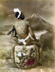 Japon : Homme japonais avec un tatouage sur tout le corps, fin du 19e siècle, vers les années 1890 (photo)