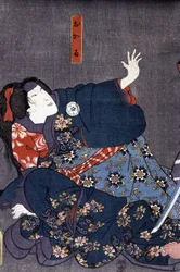 Estampe japonaise : « Frayeur », une femme effrayée, s.d.