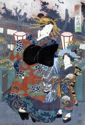 Estampe japonaise : femme et enfant, s.d.