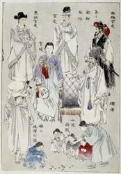 Corée : costumes traditionnels des nobles - estampe japonaise