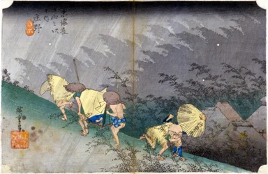 Paysage sous la pluie. Estampe japonaise. sd. 19ème siècle