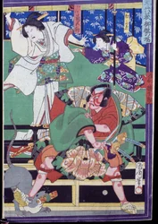 Les amants décident de se suicider, scène de théâtre Kabuki