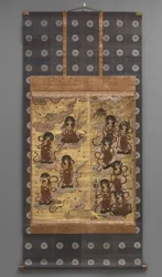Peinture murale : Descente de vingt-cinq bodhisattvas (assistants de la triade Amitabha), 18e siècle