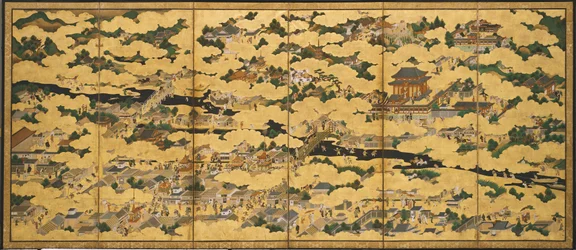Rakuchu rakugai zu (Scènes dans et autour de la capitale)
la capitale), seconde moitié du XVIIe siècle (Encre, couleur et or sur papier)