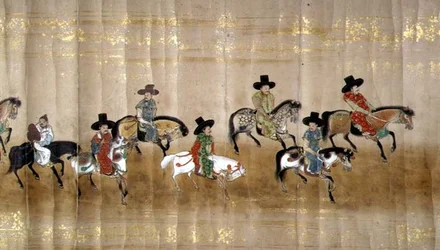 Sixième ambassade coréenne au Japon en Meireki 1 lors de la succession de Tokugawa Ietsuna en 1651, probablement par Kano Masunobu (détail)