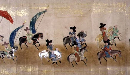 Sixième ambassade coréenne au Japon en Meireki 1 lors de la succession de Tokugawa Ietsuna en 1651, probablement par Kano Masunobu (détail)