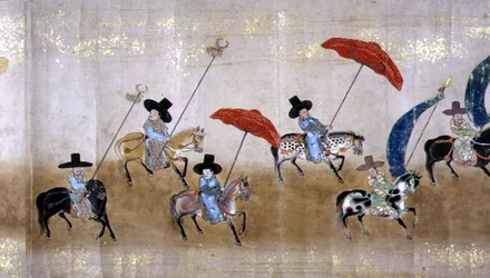 Sixième ambassade coréenne au Japon en Meireki 1 lors de la succession de Tokugawa Ietsuna en 1651, probablement par Kano Masunobu (détail)